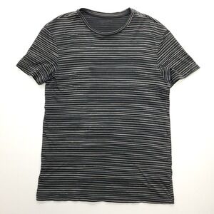 AllSaints T-Shirt Men S Black Gray Striped‎ 100% Cotton Short Sleeve Crew Neck